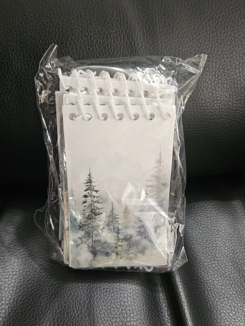 White Spiral Mini Pocket Notepad with Forest Watercolor Cover 8ct